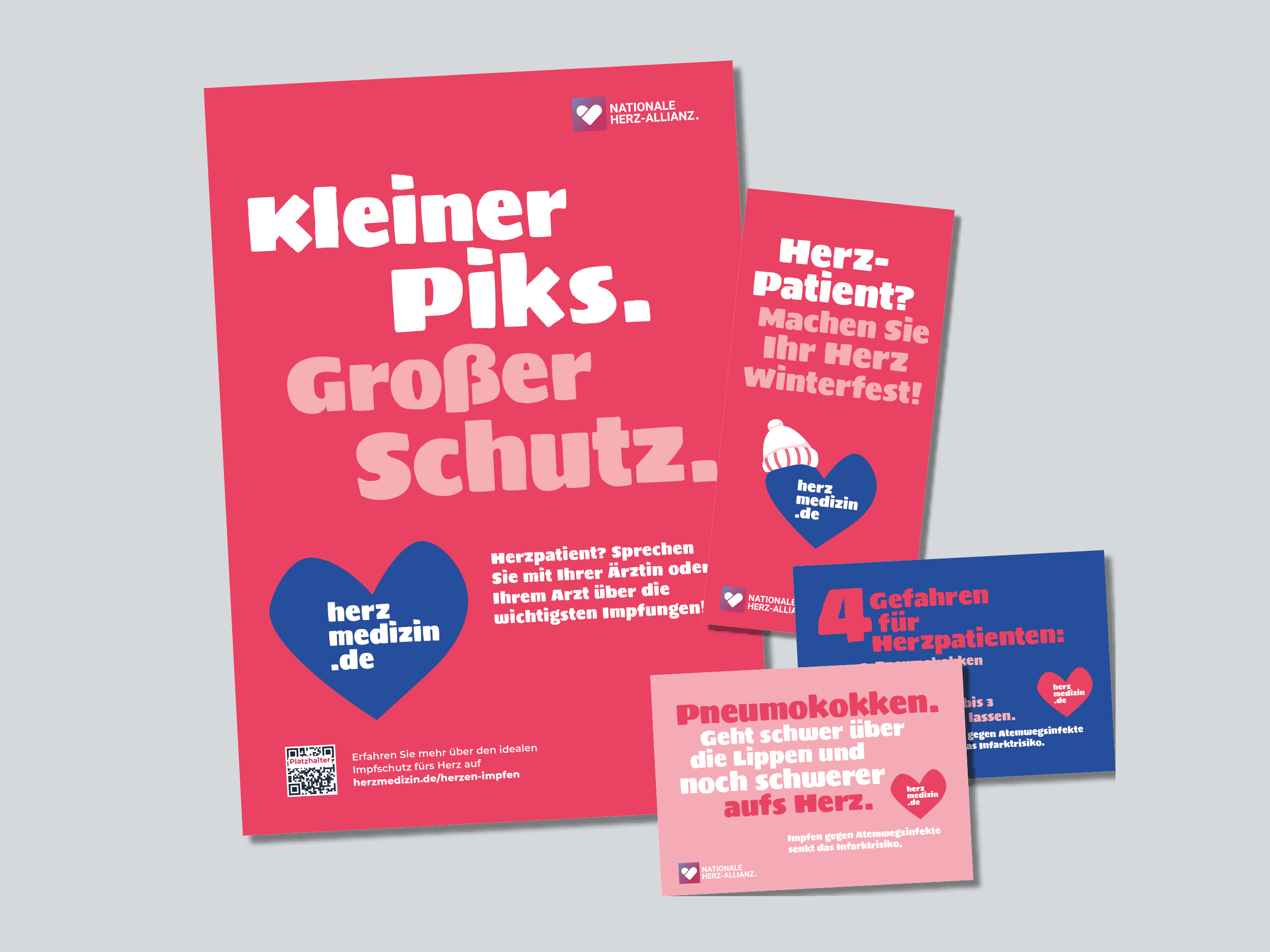 Praxisplakat, Flyer Postkarten zur Kampagne "Herz ist Impf"