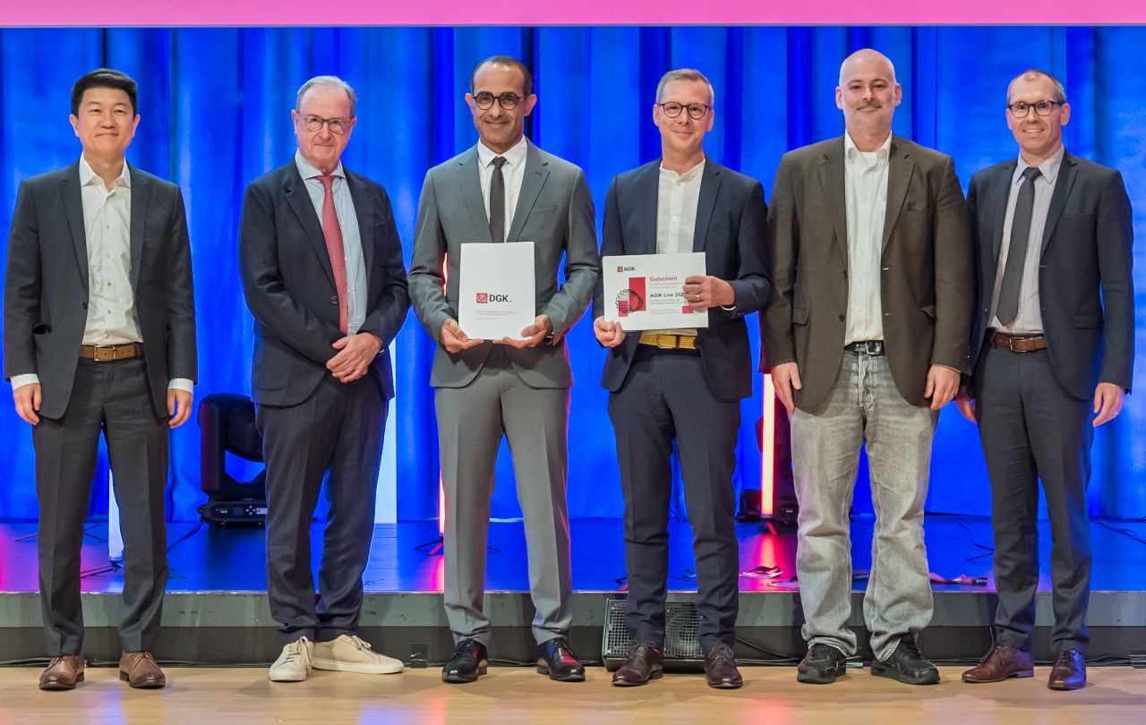 vlnr: Priv.-Doz. Dr. Won-Keun Kim, Prof. Dr. Christian Hamm, Preisträger Prof. Dr. Assad Haneya, Preisträger Dr. Jürgen Leick, Dr. Alexander Wolf, Prof. Dr. Tomas Holubec (©DGK/Thomas Hauss)