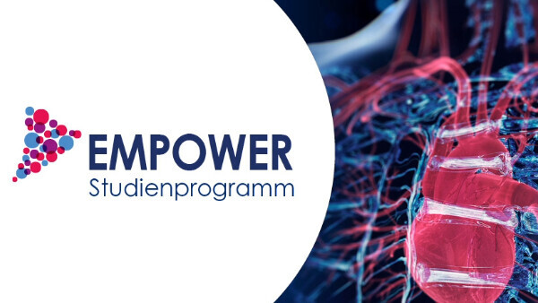 Schriftzug EMPOWER Studienprogramm mit Herzmodell daneben-16zu9-600x338