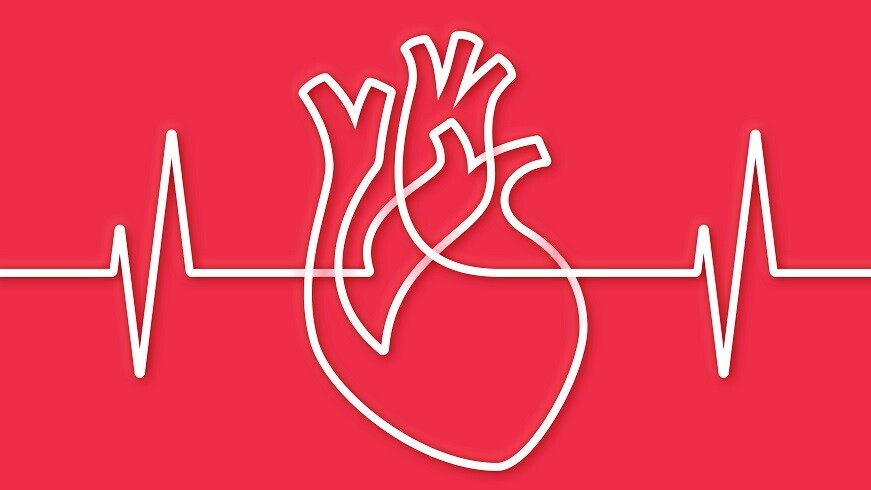 EKG-Illustration mit Herz im Zentrum