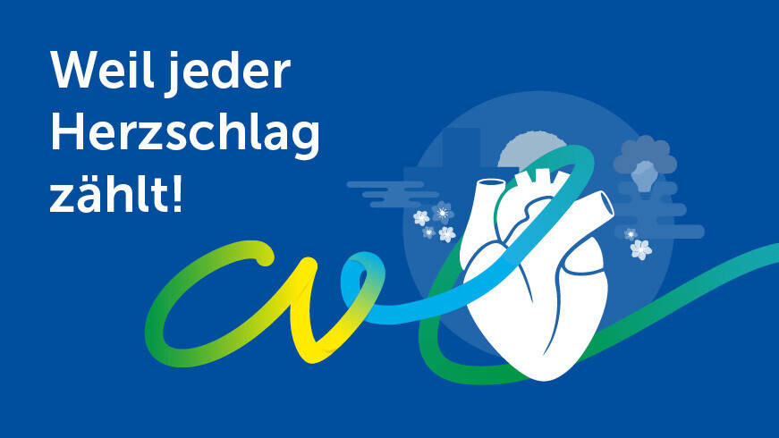 Banner mit Herz-Grafik und Aufschrift "Weil jeder Herzschlag zählt!"
