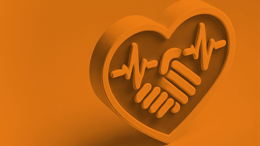 Künstlerisches Herz mit Handschlag und Puls