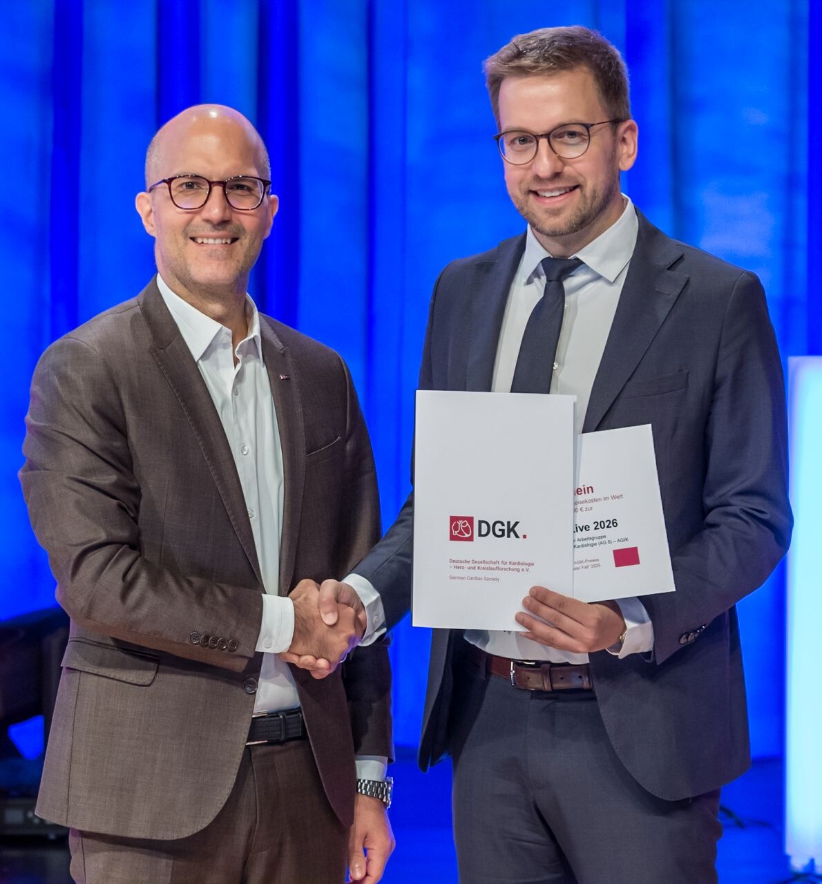 Prof. Dr. Alexander Ghanem, Preisträger Priv.-Doz. Dr. Dr. Lukas Hobohm (©DGK/Thomas Hauss)