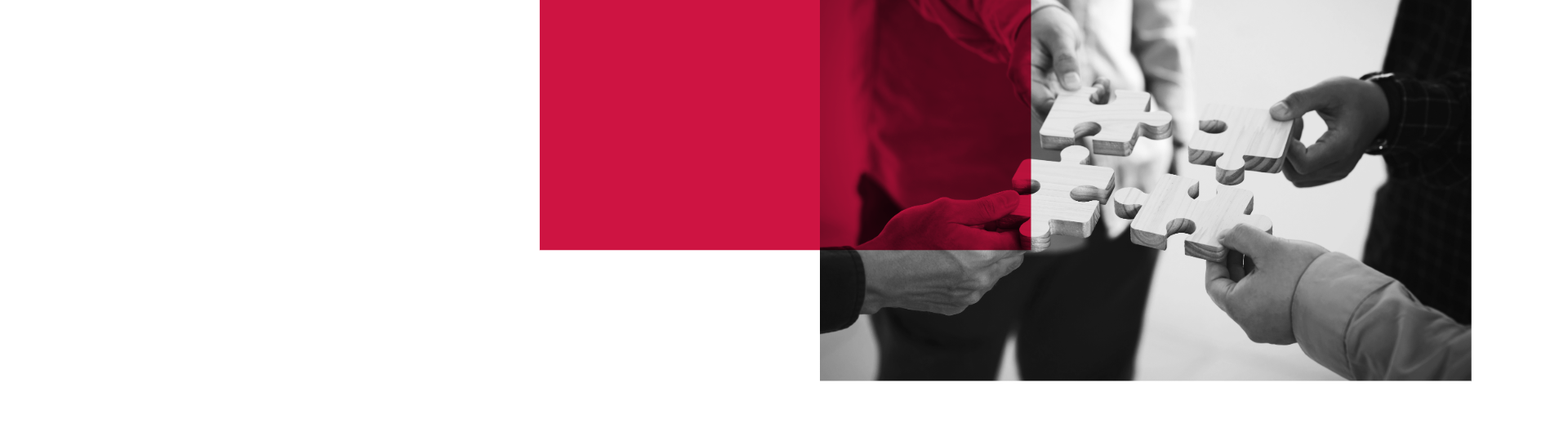 Nahaufnahme von vier Personen, die gemeinsam ein Puzzle zusammenstecken