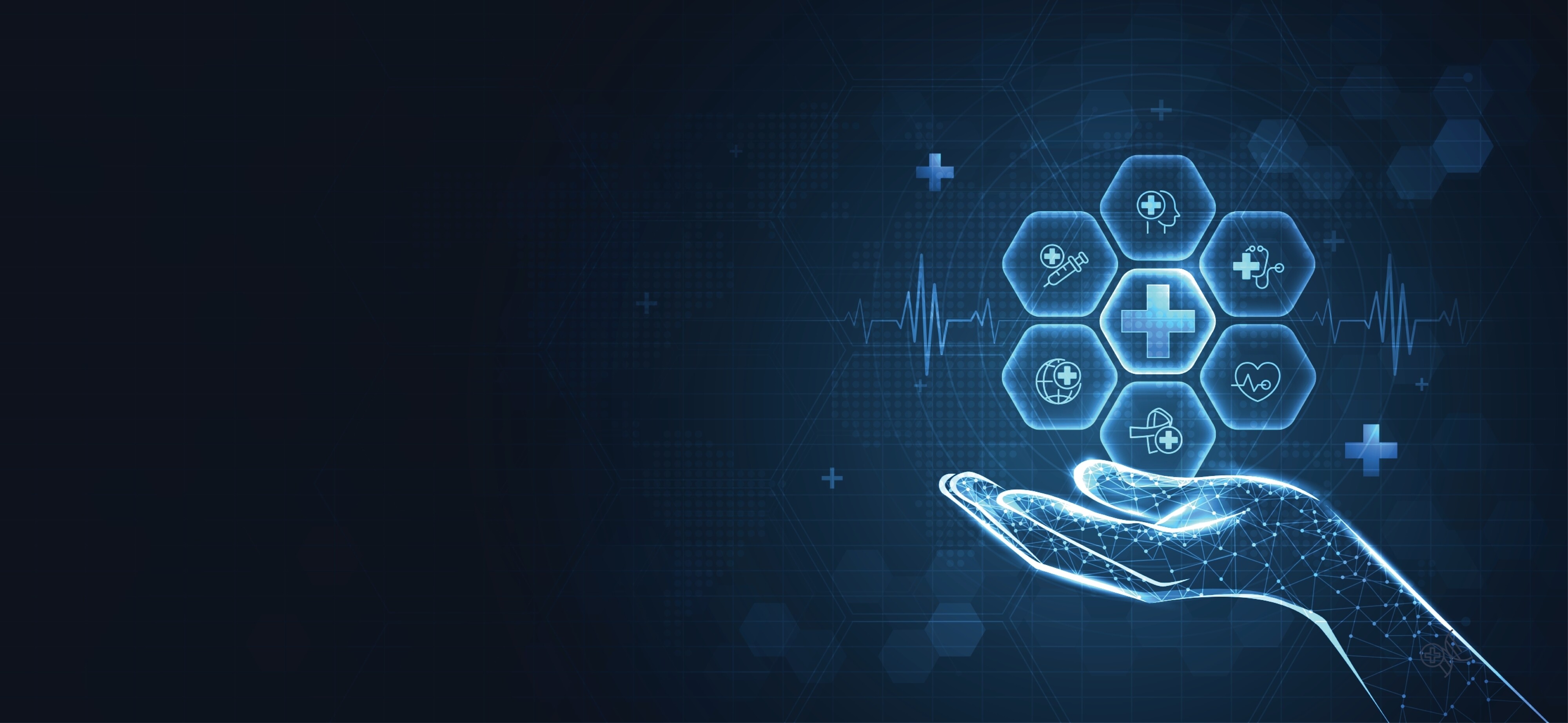 Digitale Hand hält Gesundheitsnetzwerk