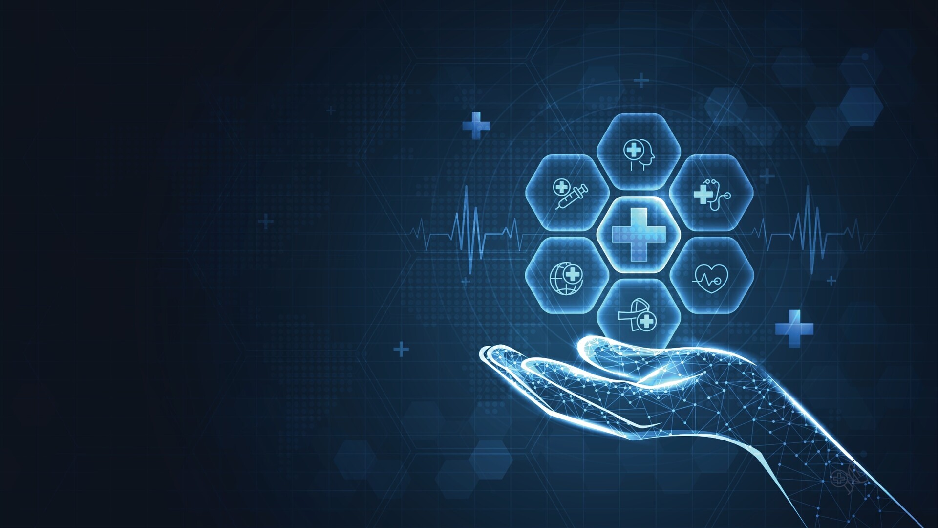 Digitale Hand hält Gesundheitsnetzwerk