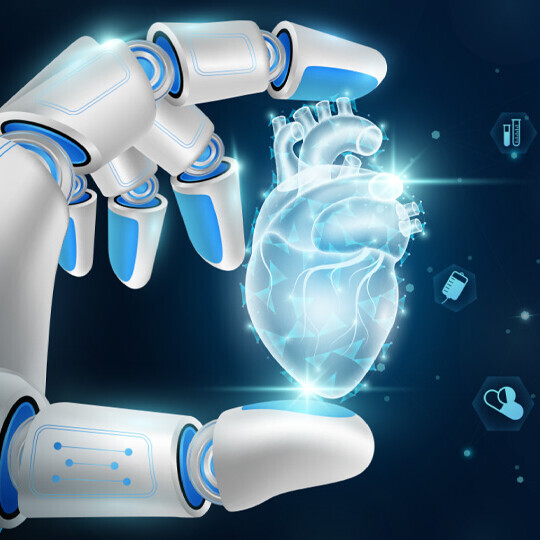 Robotische Hand, die ein Herz hält