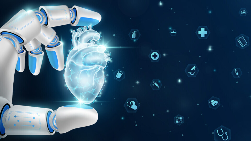 Robotische Hand, die ein Herz hält