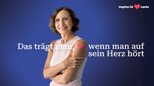 Visual Impfen ist Herzsache, das trägt man, wenn man auf sein Herz hört