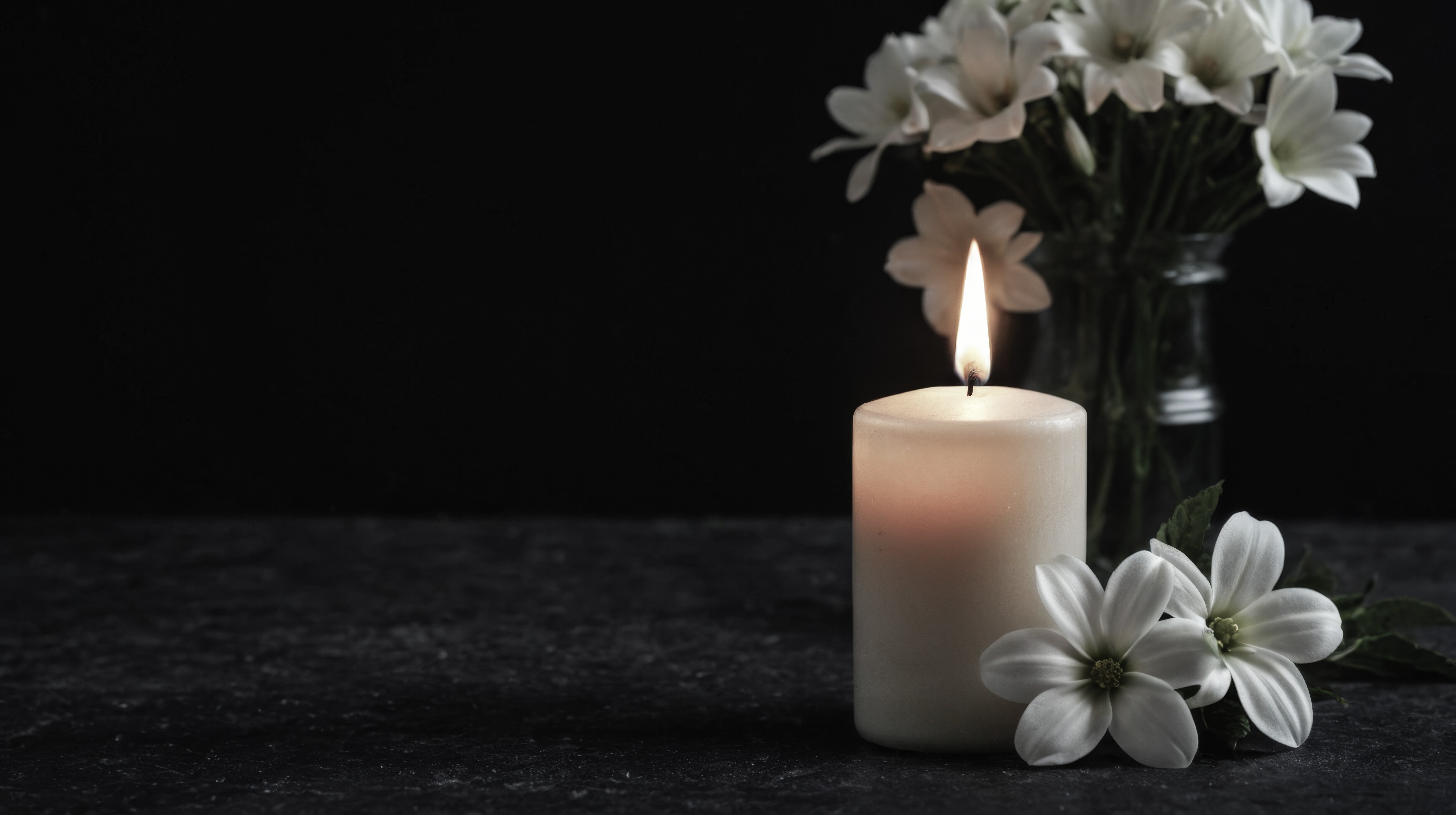Brennende Kerzen mit Blumen