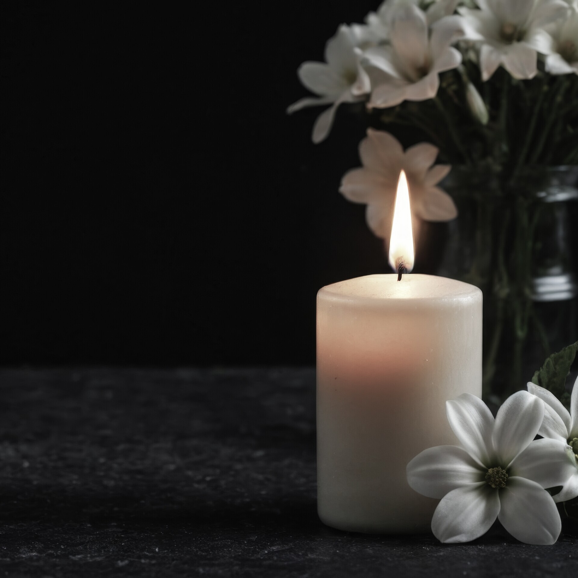 Brennende Kerzen mit Blumen